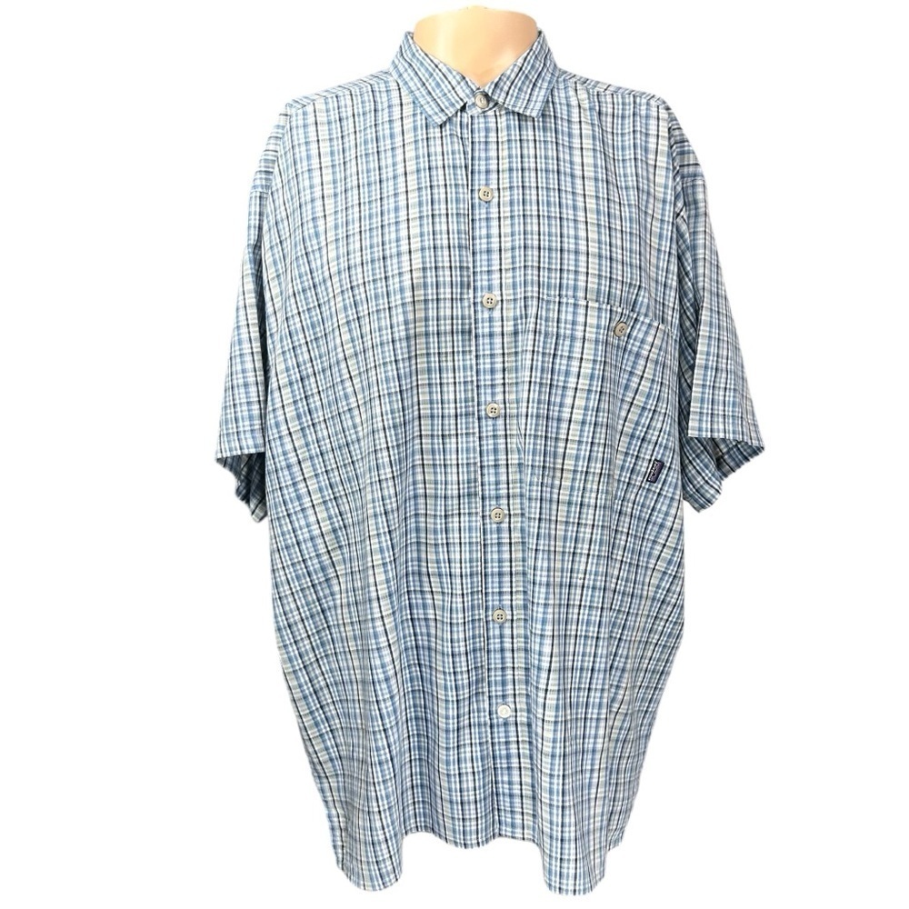 Patagonia Short Sleeve Shirt XL Plaid Blue White